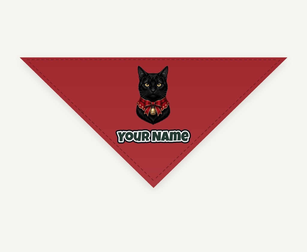 Black Cat In Bell Collar personalised Christmas pet bandana, tie-on style