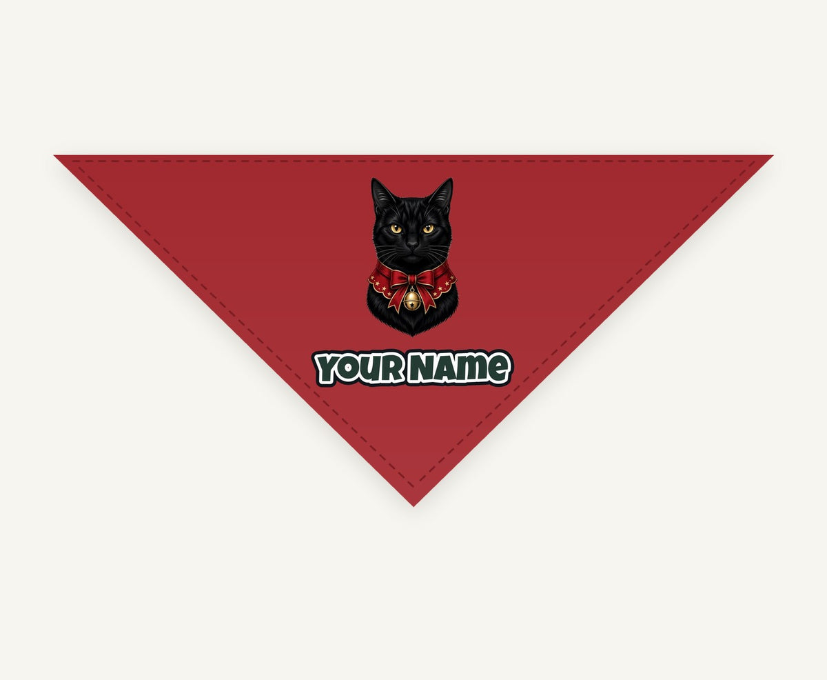 Black Cat In Bell Collar personalised Christmas pet bandana, tie-on style