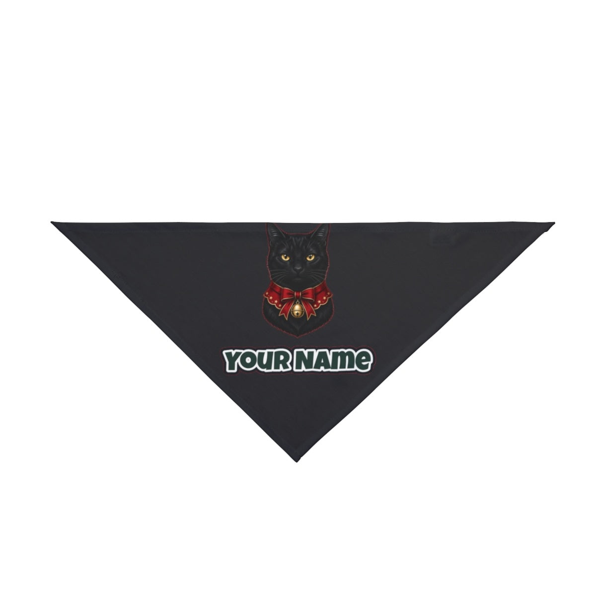 Black Cat In Bell Collar personalised Christmas pet bandana in black, tie-on style