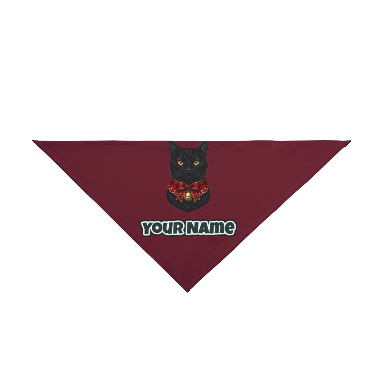 Black Cat In Bell Collar personalised Christmas pet bandana in maroon, tie-on style