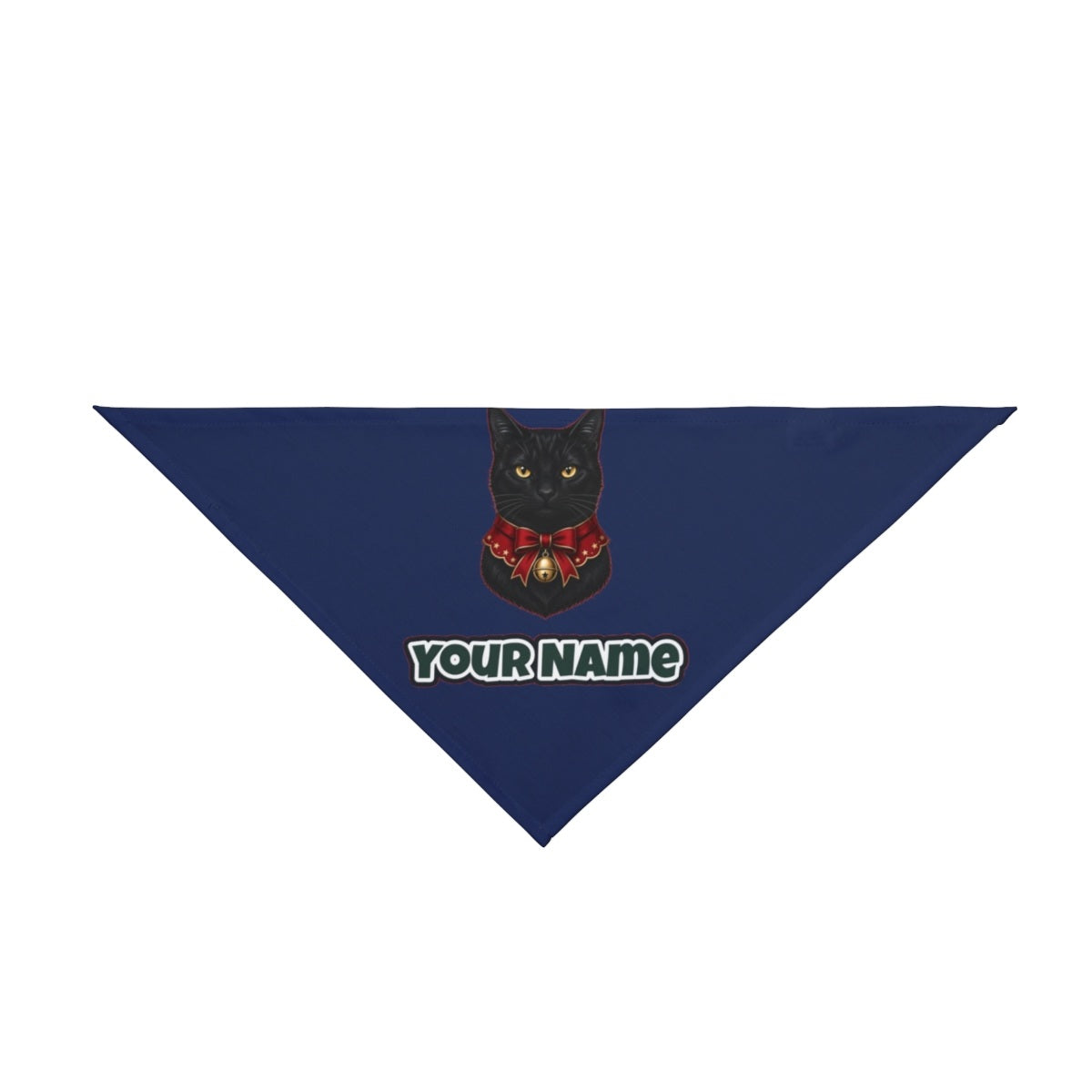 Black Cat In Bell Collar personalised Christmas pet bandana in navy, tie-on style