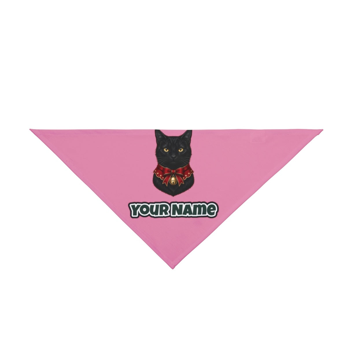 Black Cat In Bell Collar personalised Christmas pet bandana in pink, tie-on style
