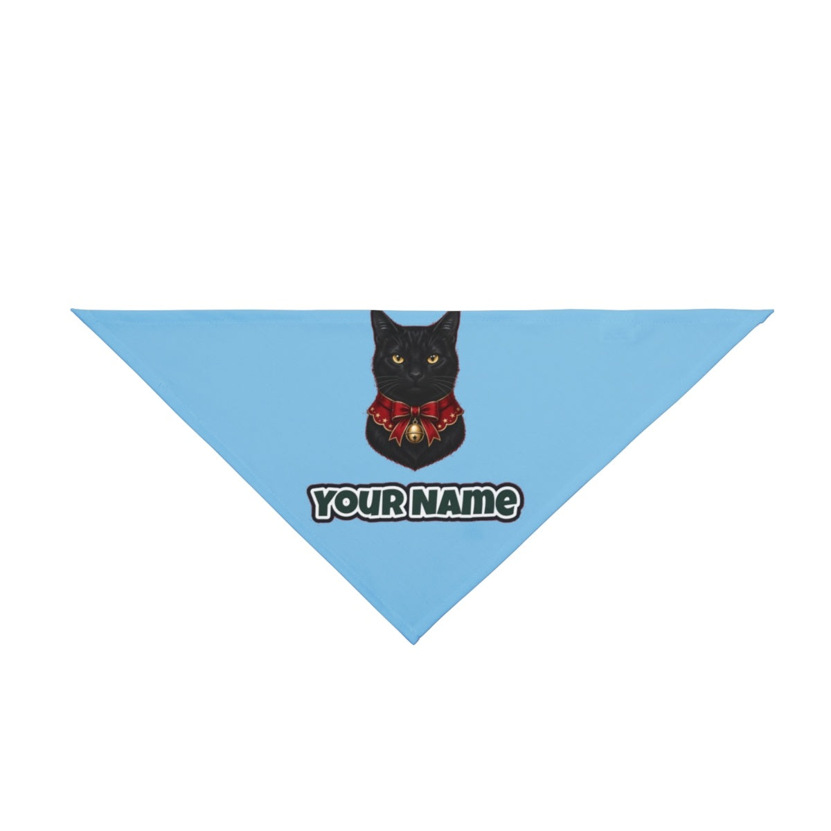 Black Cat In Bell Collar personalised Christmas pet bandana in sky blue, tie-on style