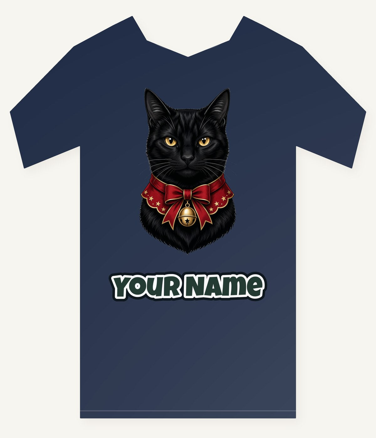 Black Cat In Bell Collar Personalised Kids Tee and Baby Bodysuit