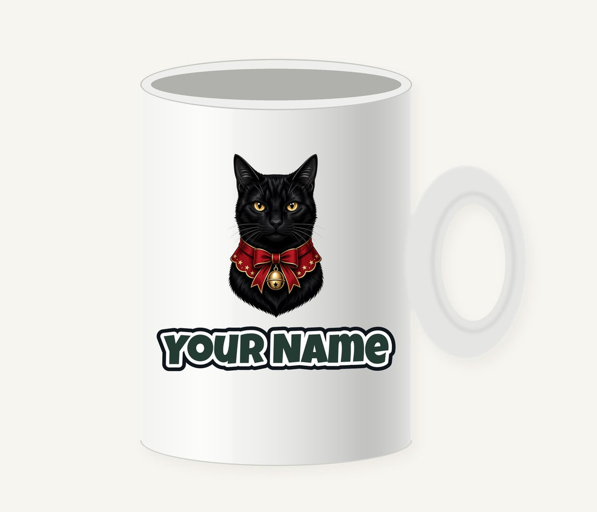 Black Cat In Bell Collar Personalised Christmas Mug