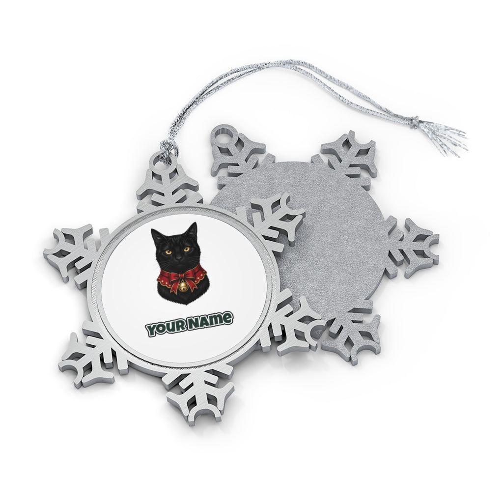 Black Cat In Bell Collar Personalised Pewter Christmas Ornament
