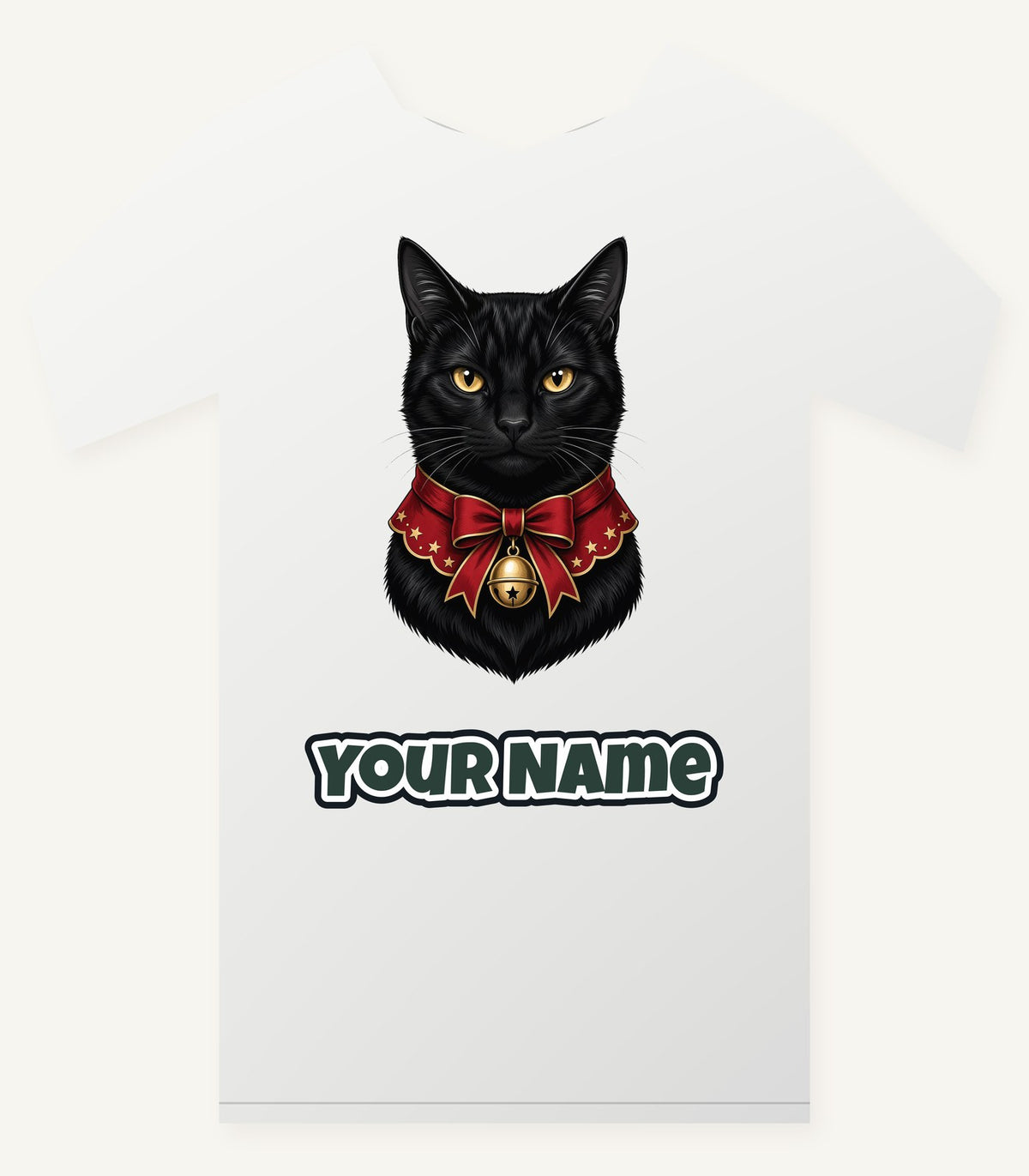 Black Cat In Bell Collar Personalised Christmas T-Shirt and Hoodie