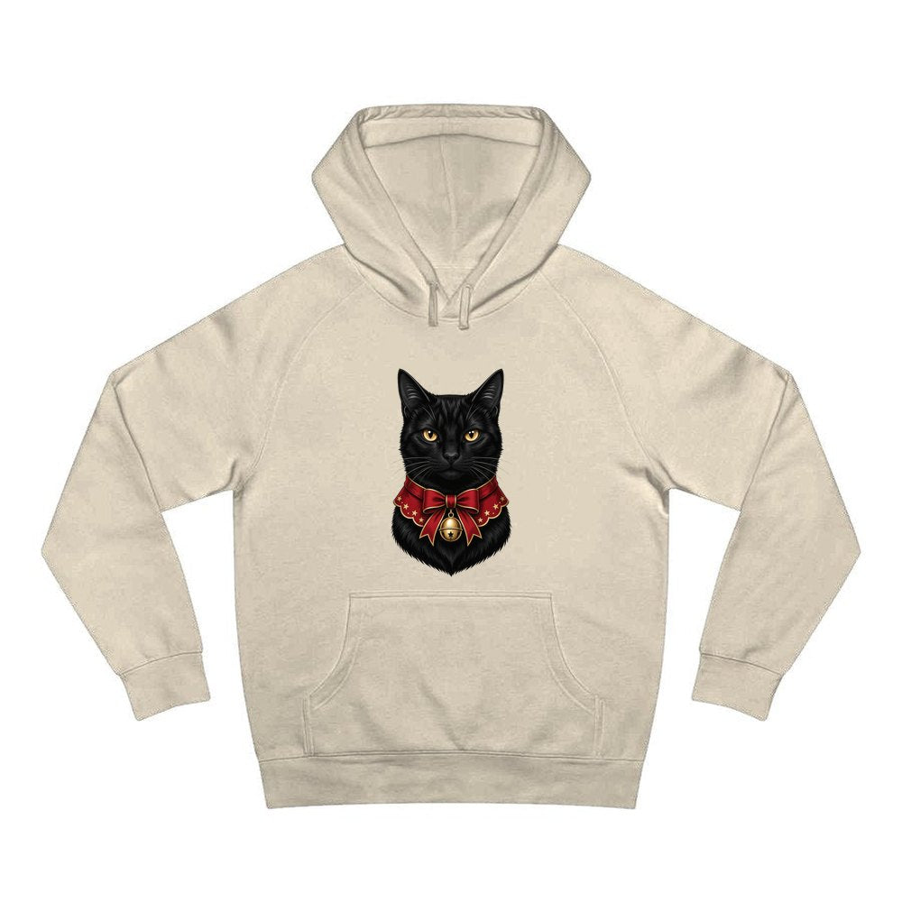 Black Cat In Bell Collar personalised Christmas hoodie in sand