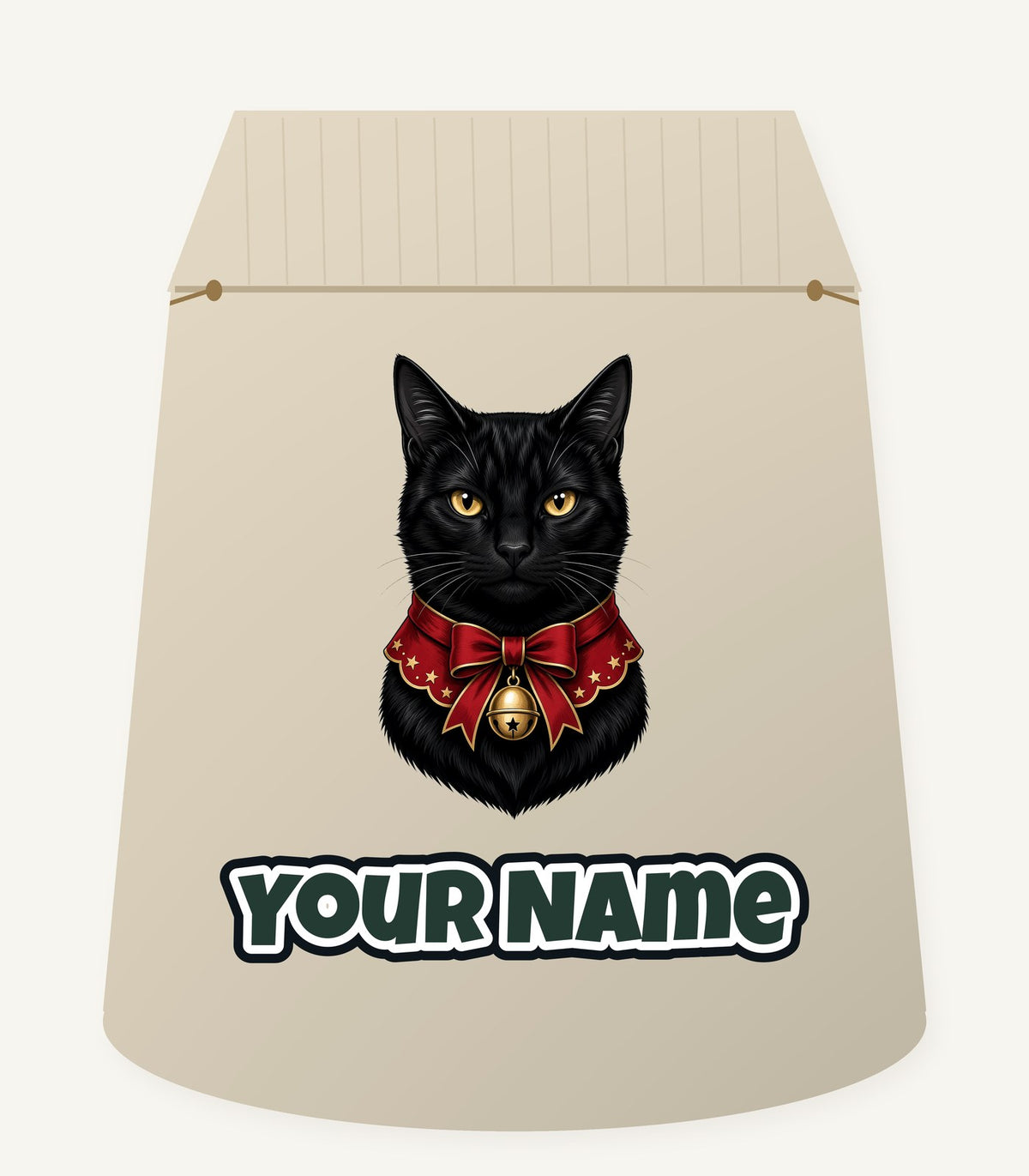 Black Cat In Bell Collar Personalised Santa Sack