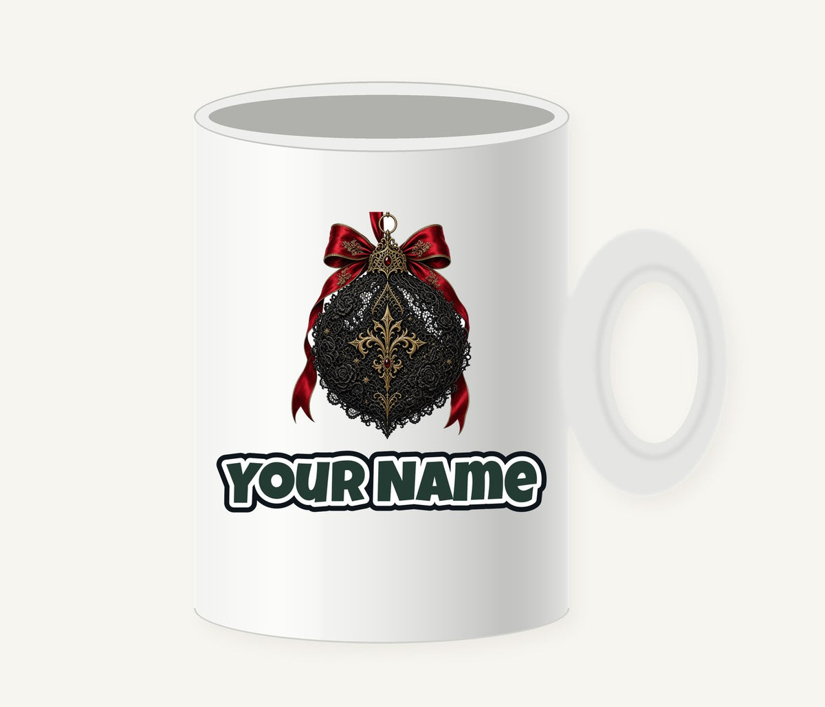Black Lace And Gold Bauble Personalised Christmas Mug