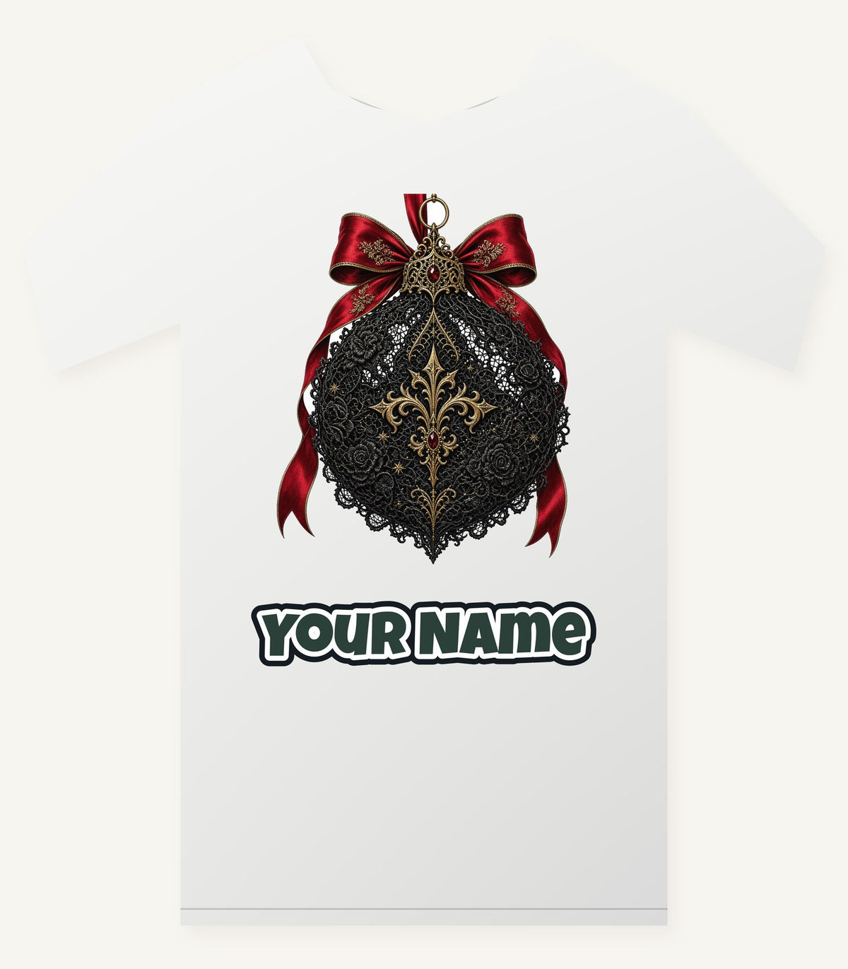 Black Lace And Gold Bauble Personalised Christmas T-Shirt and Hoodie