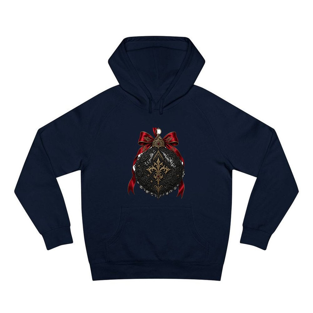 Black Lace And Gold Bauble personalised Christmas hoodie in navy