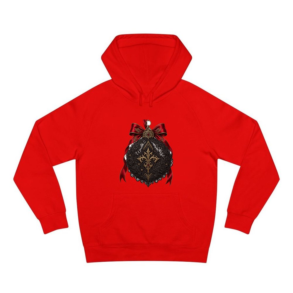 Black Lace And Gold Bauble personalised Christmas hoodie in red