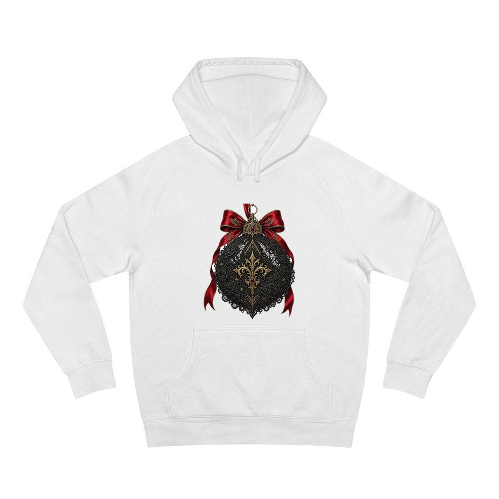 Black Lace And Gold Bauble personalised Christmas hoodie in white