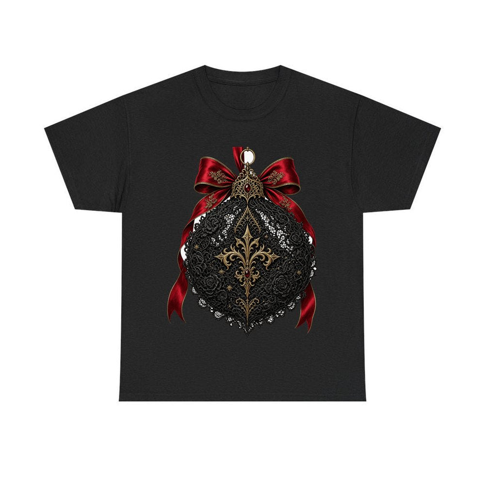 Black Lace And Gold Bauble personalised Christmas T-shirt in black
