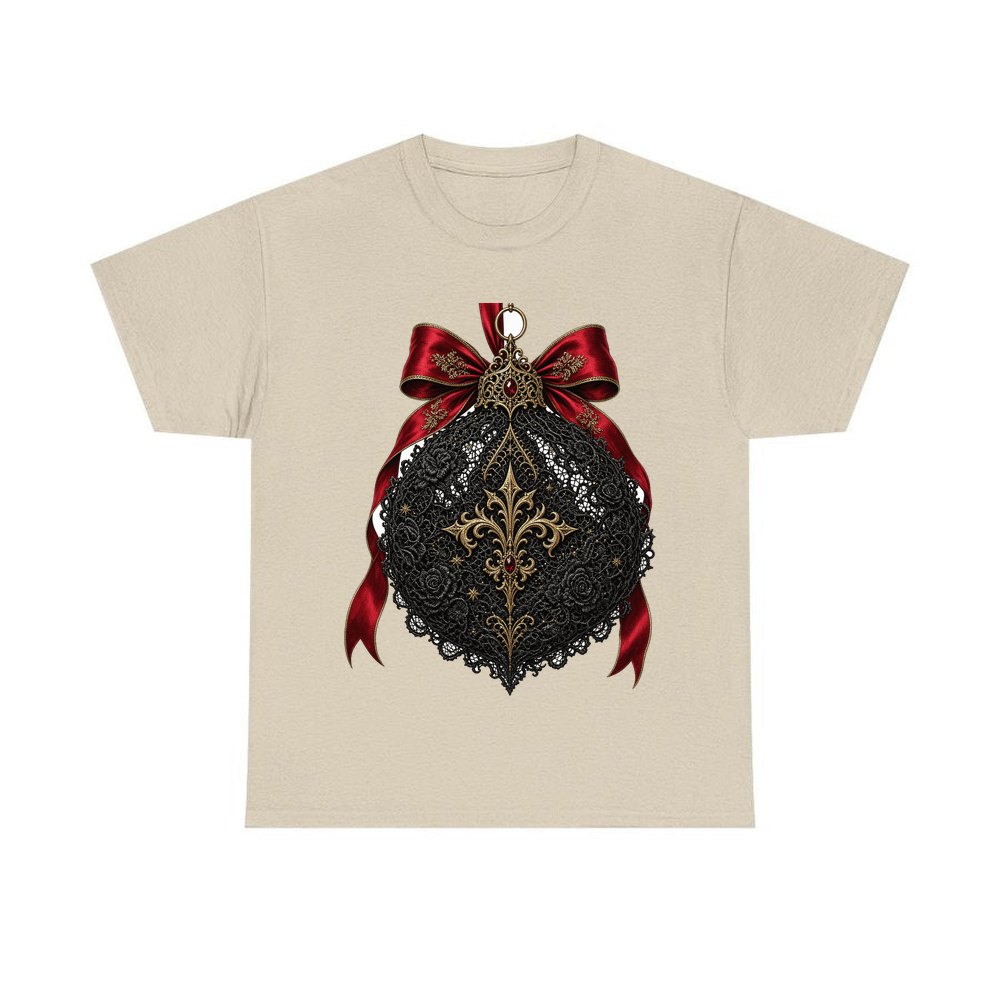 Black Lace And Gold Bauble personalised Christmas T-shirt in sand