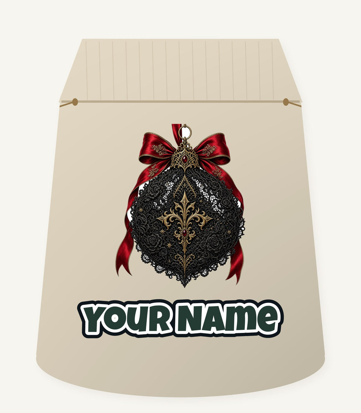 Black Lace And Gold Bauble Personalised Santa Sack