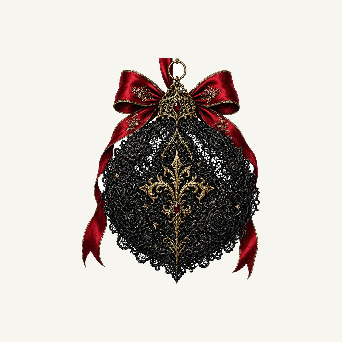 Black Lace And Gold Bauble Personalised Santa Sack