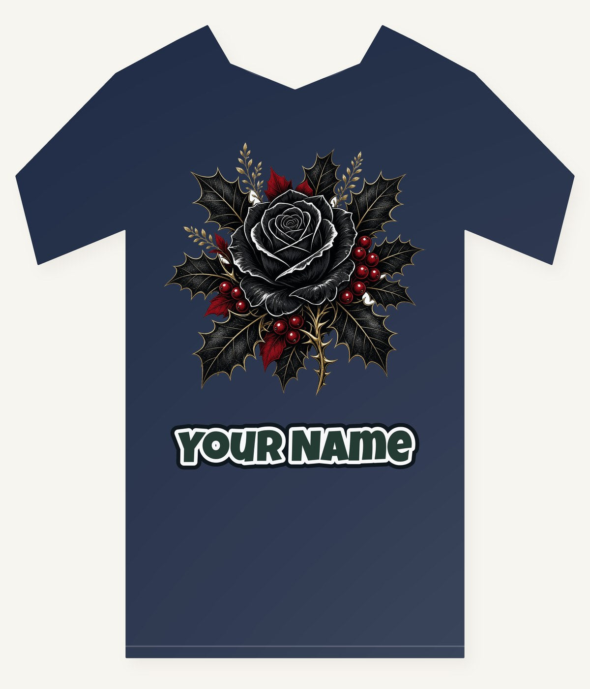 Black Rose With Holly Personalised Kids Tee and Baby Bodysuit