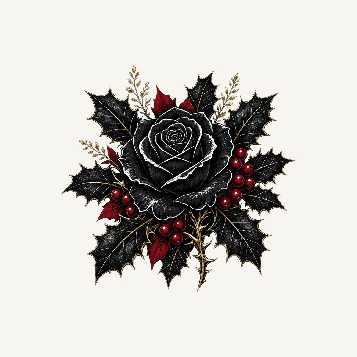 Black Rose With Holly Personalised Kids Tee and Baby Bodysuit