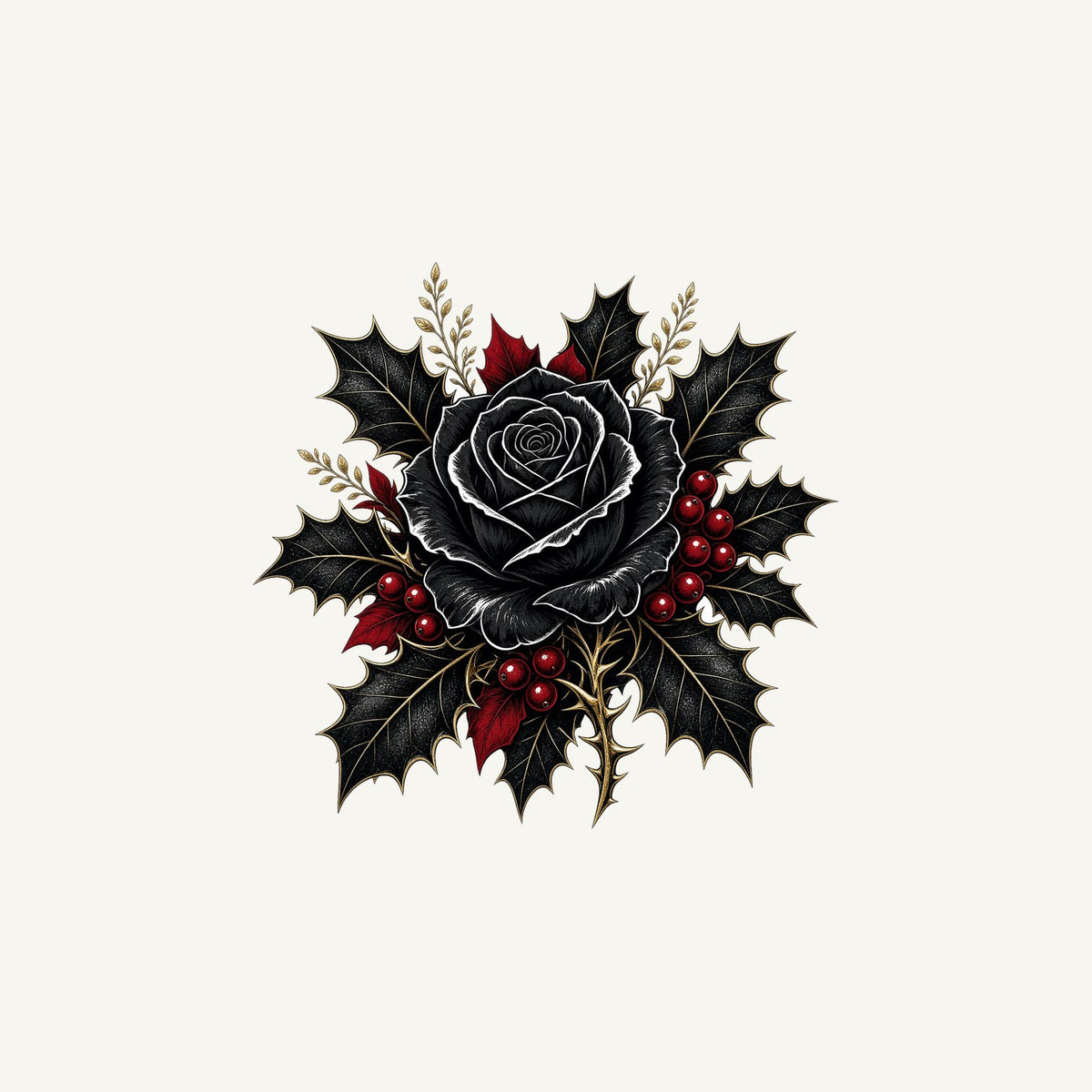 Black Rose With Holly Personalised Christmas Mug