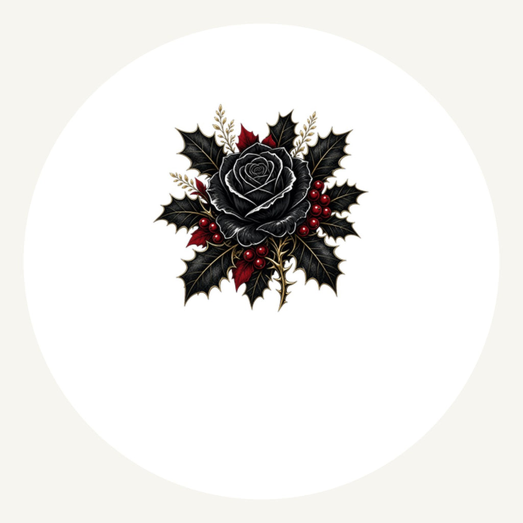 Black Rose With Holly Personalised Pewter Christmas Ornament