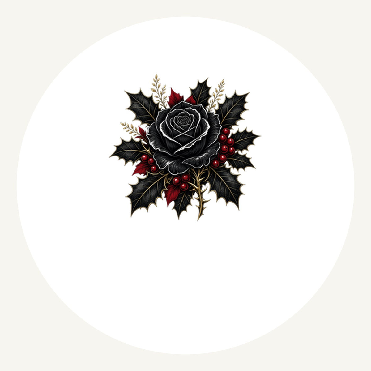 Black Rose With Holly Personalised Pewter Christmas Ornament