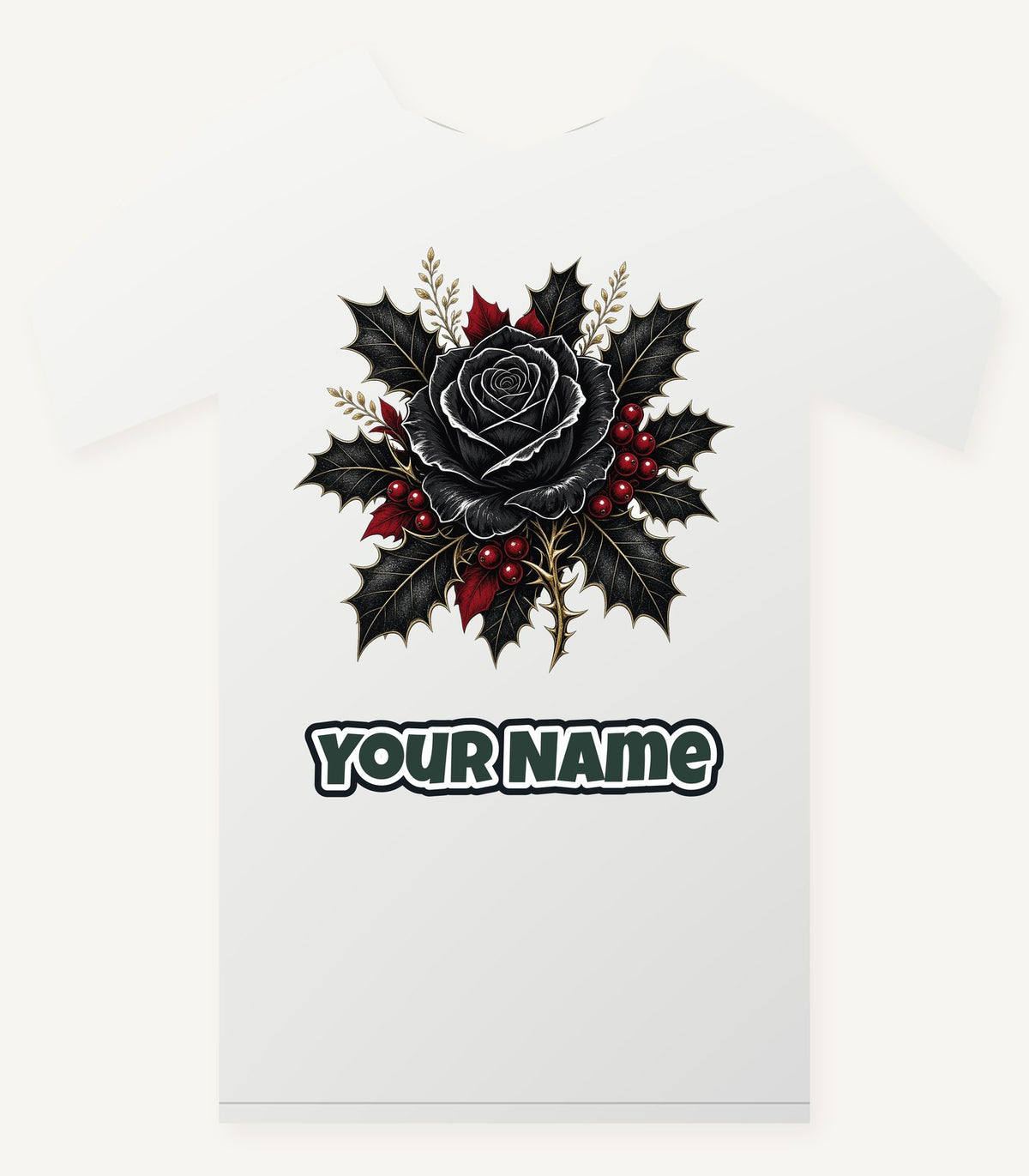 Black Rose With Holly Personalised Christmas T-Shirt and Hoodie
