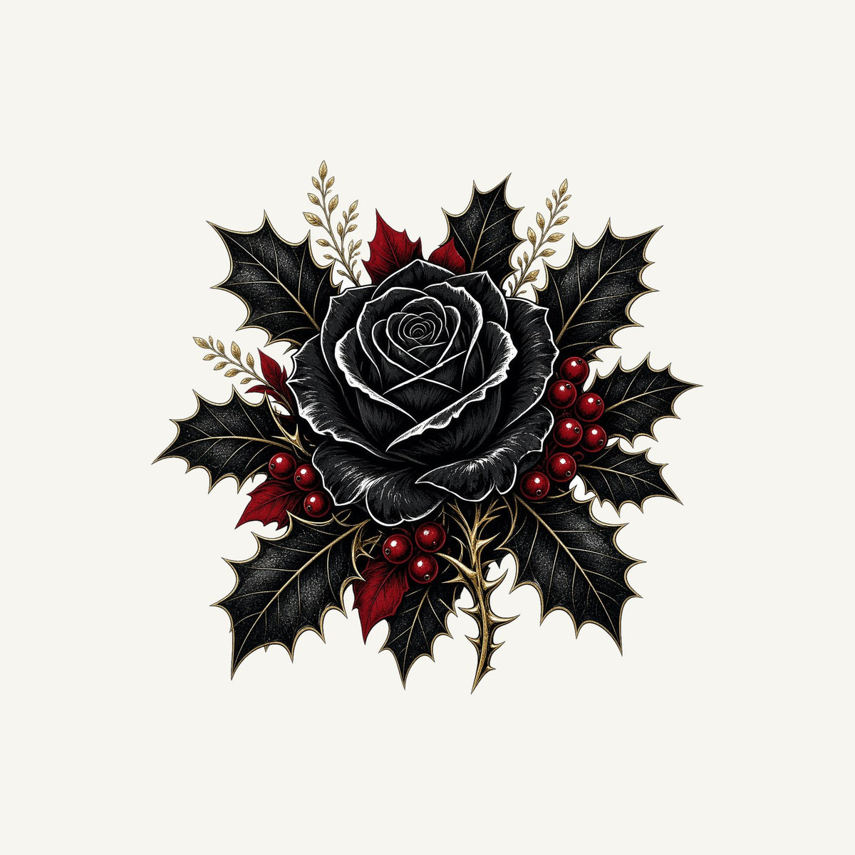 Black Rose With Holly Personalised Christmas T-Shirt and Hoodie