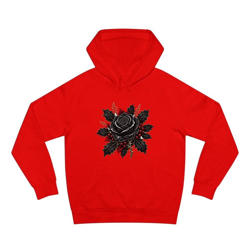 Black Rose With Holly personalised Christmas hoodie in red