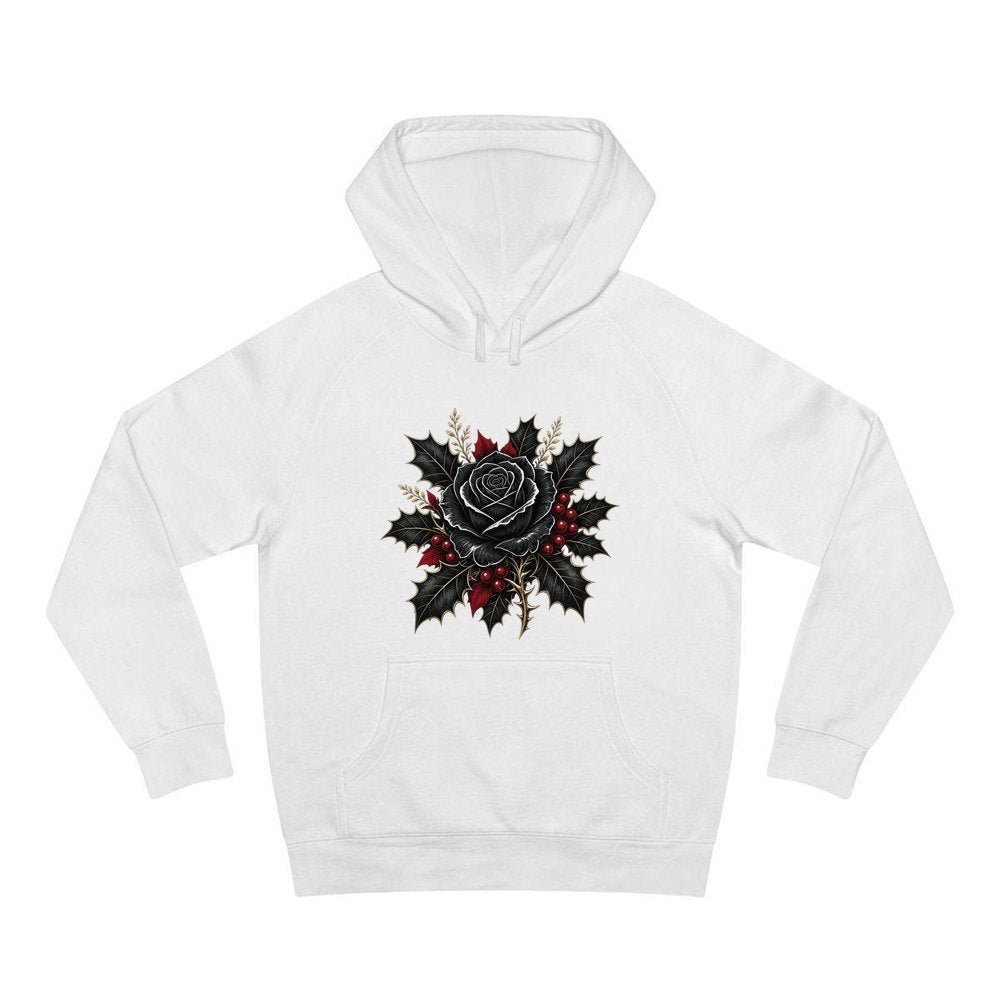 Black Rose With Holly personalised Christmas hoodie in white