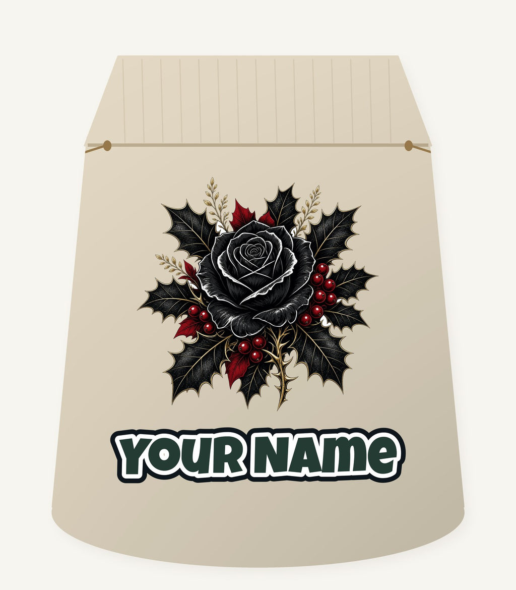 Black Rose With Holly Personalised Santa Sack