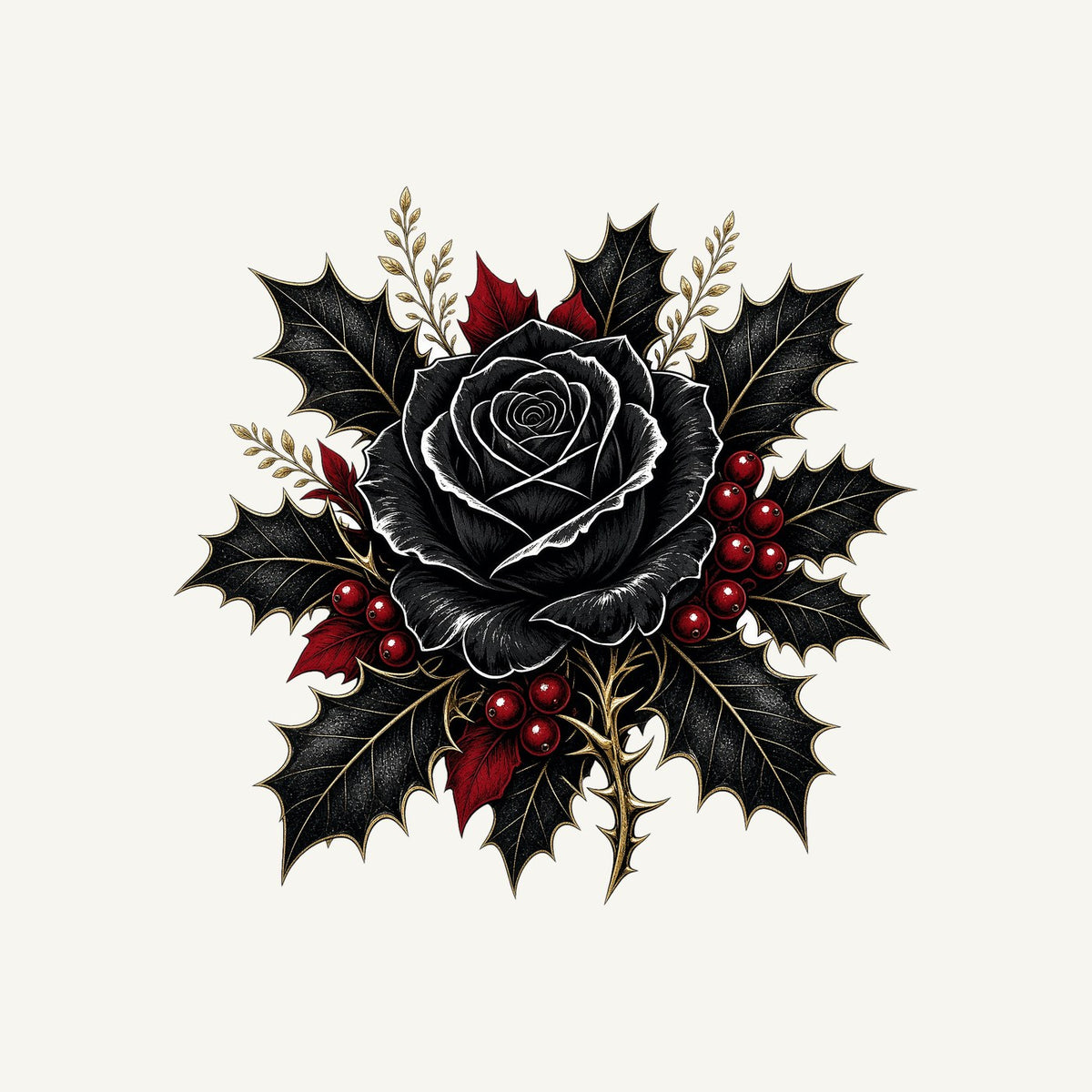 Black Rose With Holly Personalised Santa Sack
