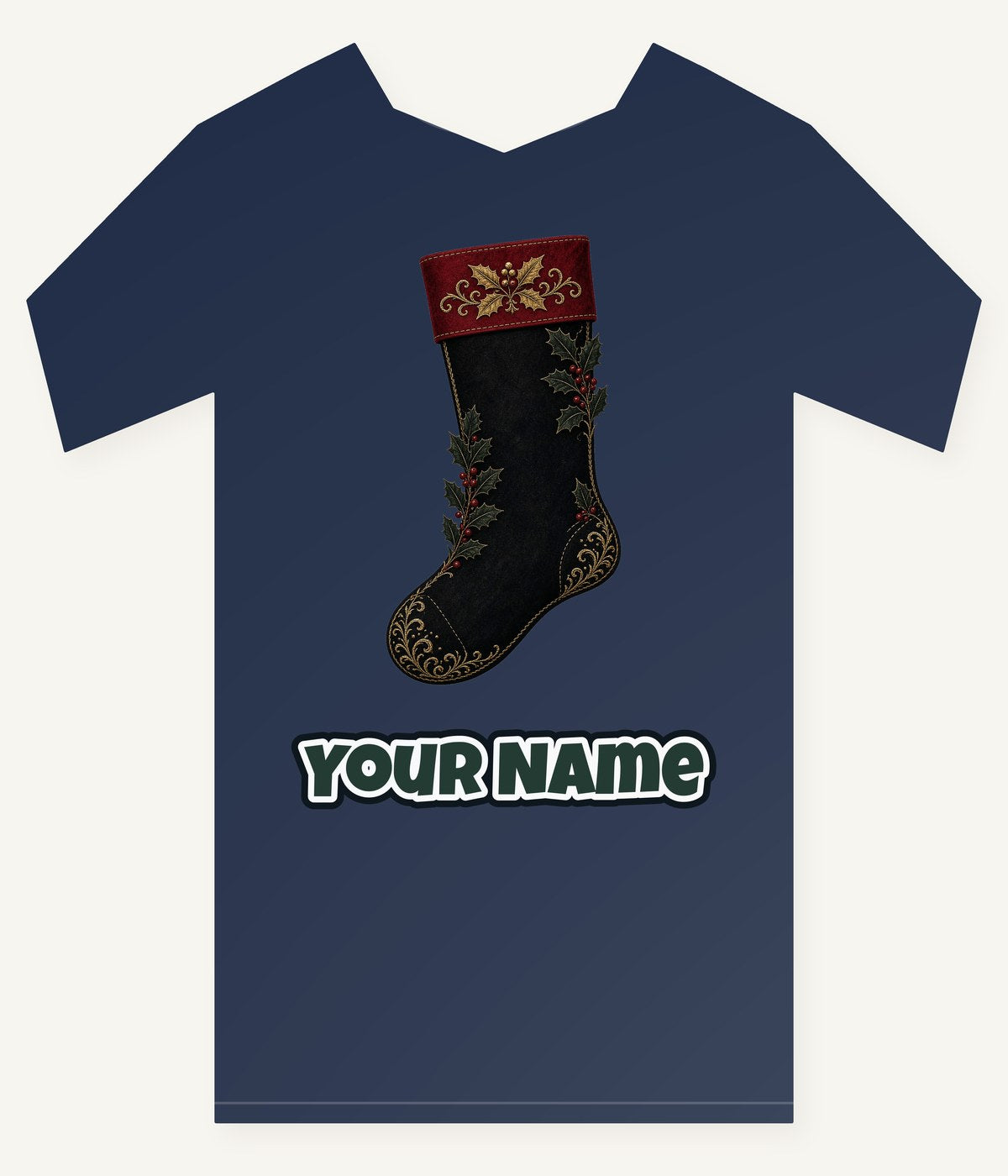 Black Velvet Holly Stocking Personalised Kids Tee and Baby Bodysuit