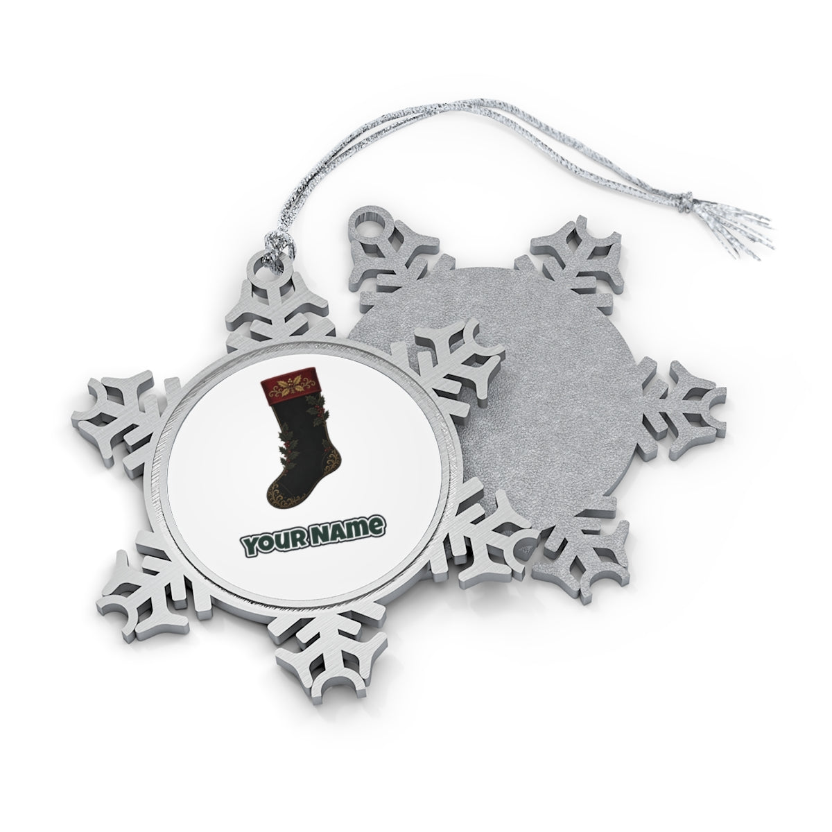Black Velvet Holly Stocking Personalised Pewter Christmas Ornament