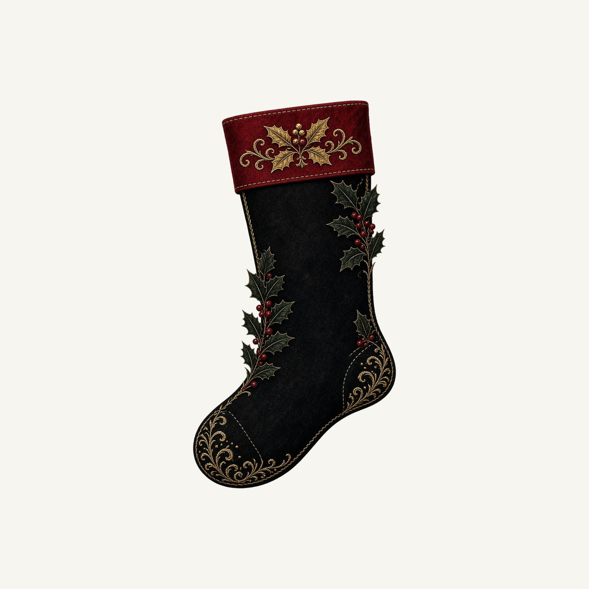 Black Velvet Holly Stocking Personalised Christmas T-Shirt and Hoodie