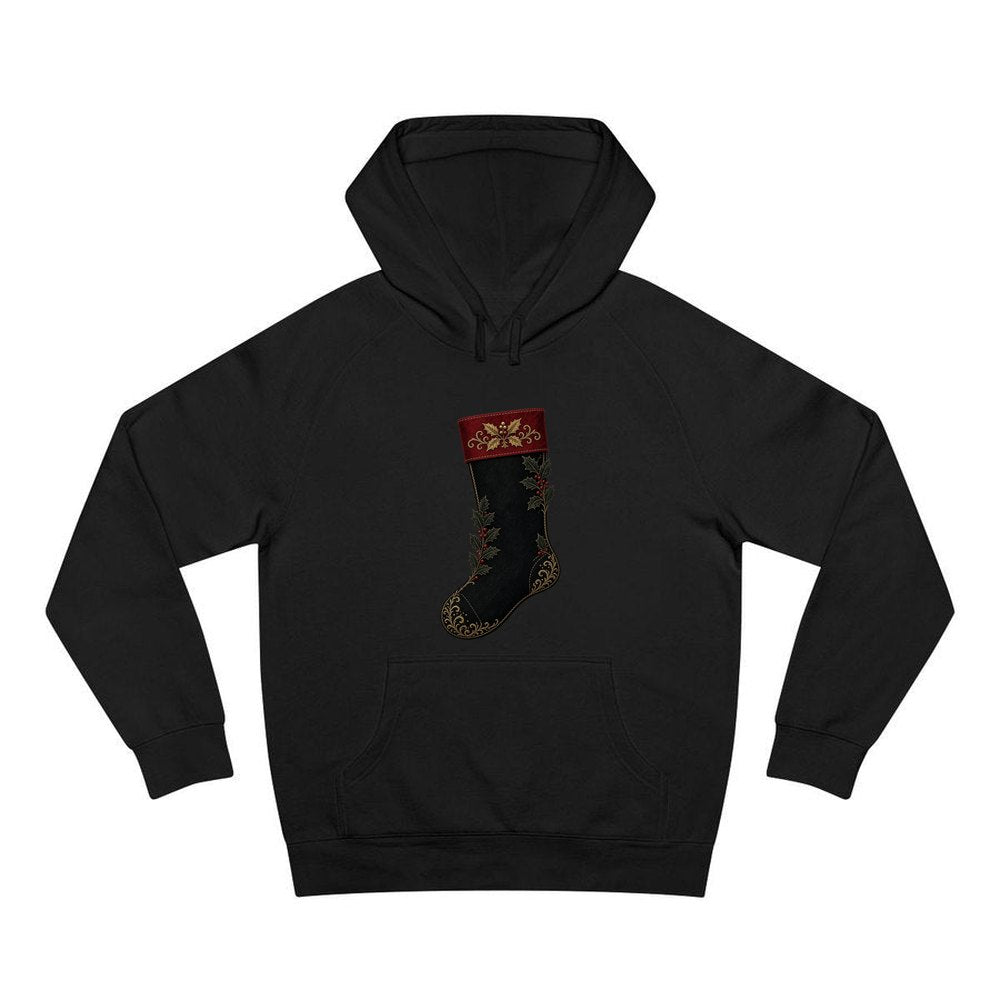 Black Velvet Holly Stocking personalised Christmas hoodie in black