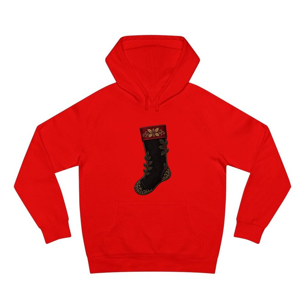 Black Velvet Holly Stocking personalised Christmas hoodie in red