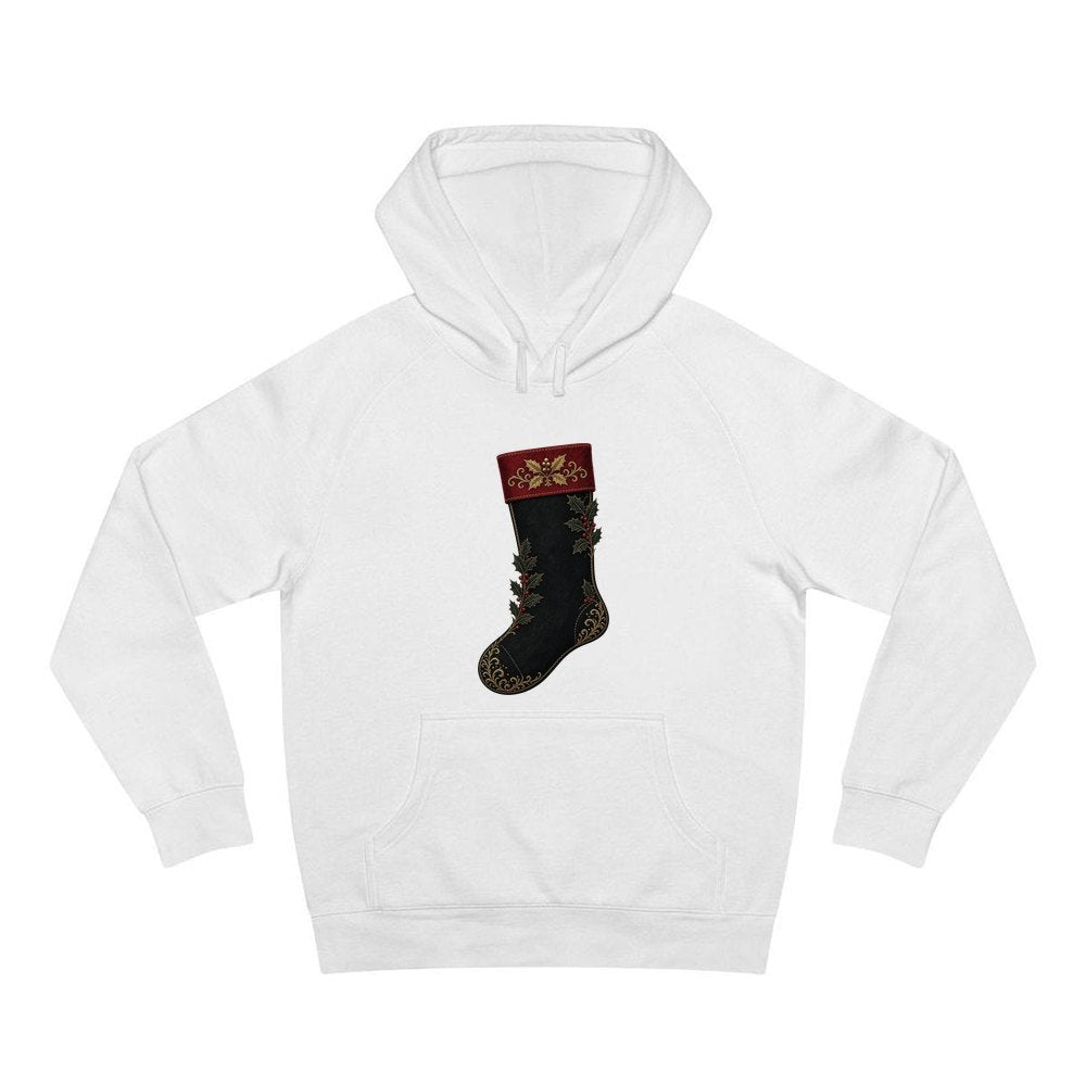 Black Velvet Holly Stocking personalised Christmas hoodie in white