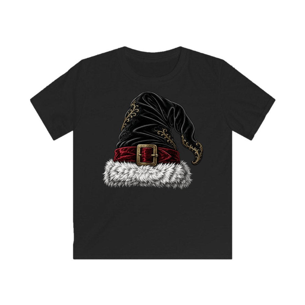 Black Velvet Santa Hat personalised kids Christmas tee in black