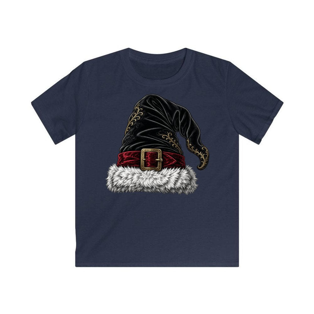 Black Velvet Santa Hat personalised kids Christmas tee in navy