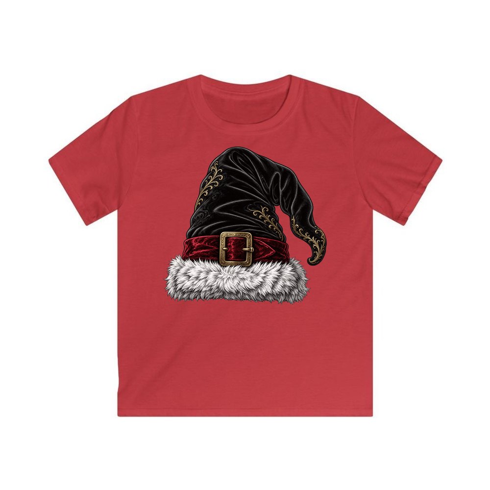 Black Velvet Santa Hat personalised kids Christmas tee in red