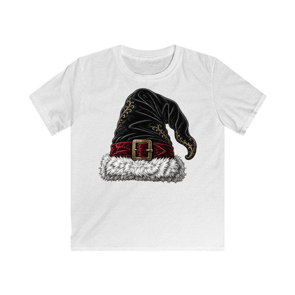 Black Velvet Santa Hat personalised kids Christmas tee in white