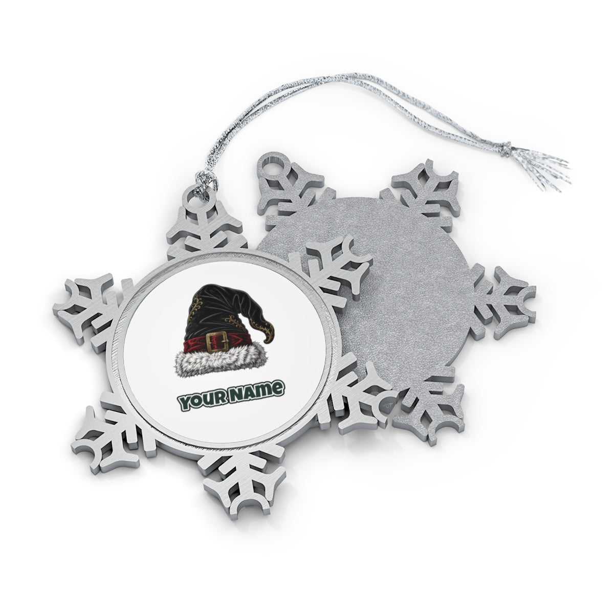 Black Velvet Santa Hat Personalised Pewter Christmas Ornament