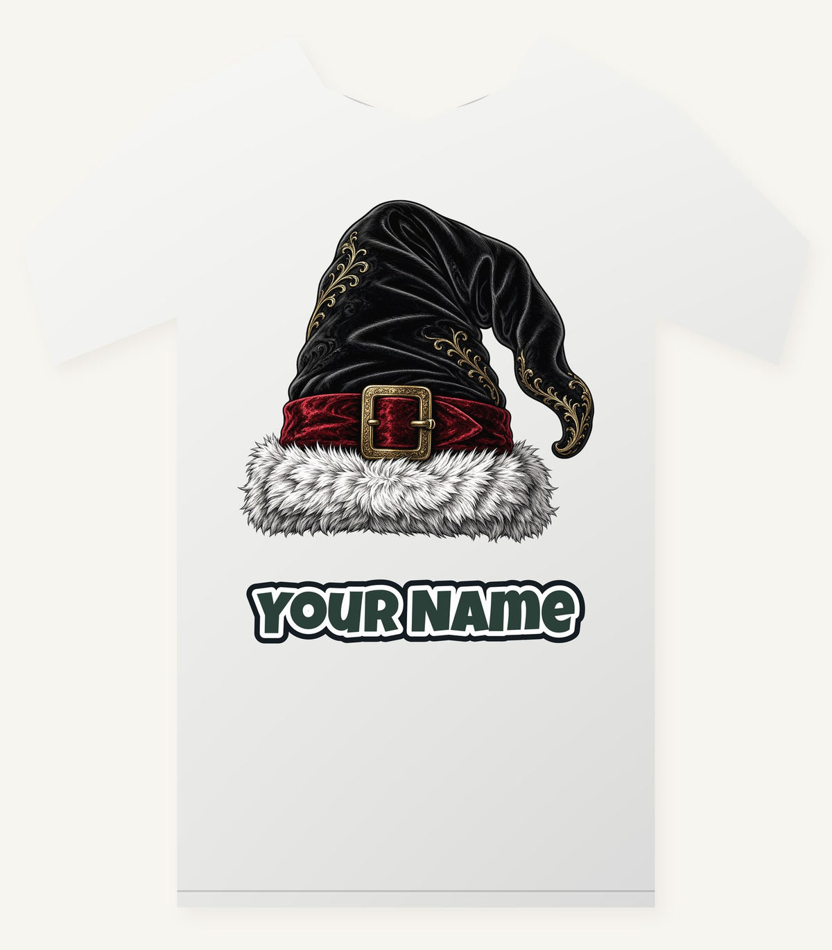 Black Velvet Santa Hat Personalised Christmas T-Shirt and Hoodie