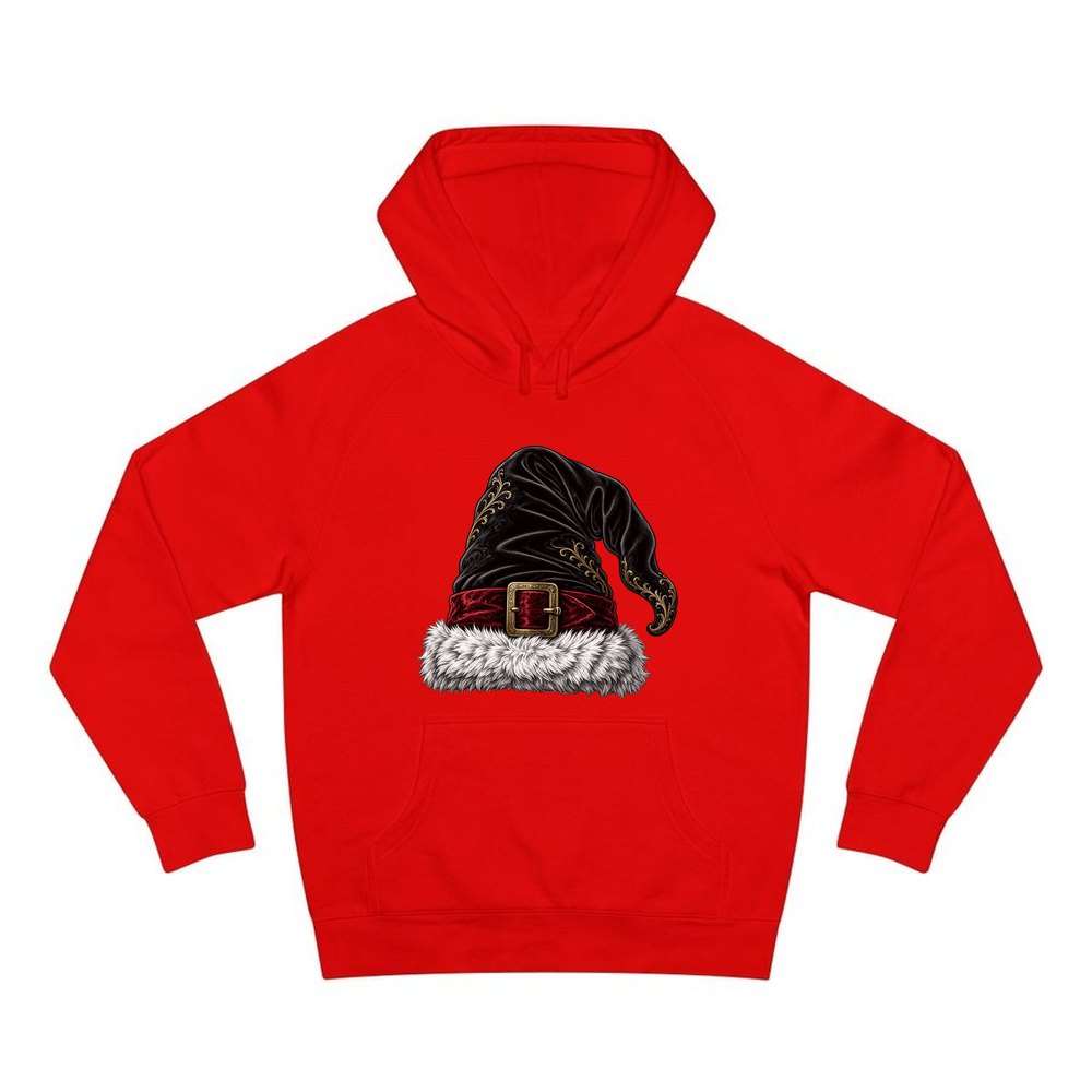 Black Velvet Santa Hat personalised Christmas hoodie in red