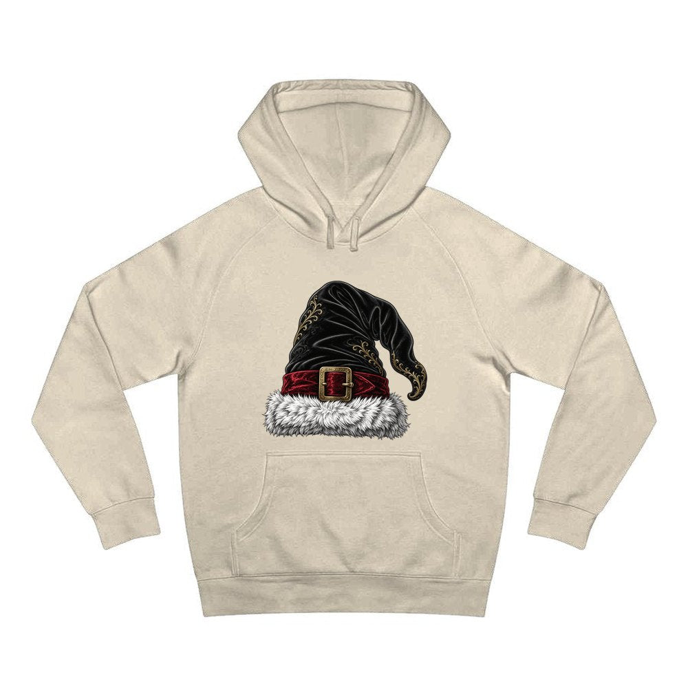 Black Velvet Santa Hat personalised Christmas hoodie in sand