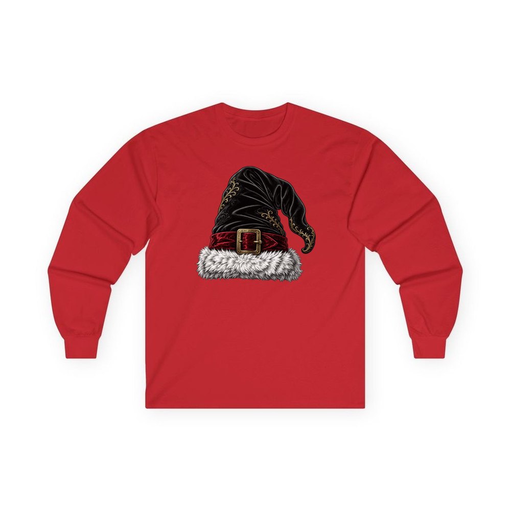 Black Velvet Santa Hat personalised long sleeve Christmas T-shirt in red
