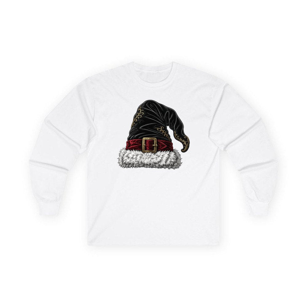Black Velvet Santa Hat personalised long sleeve Christmas T-shirt in white
