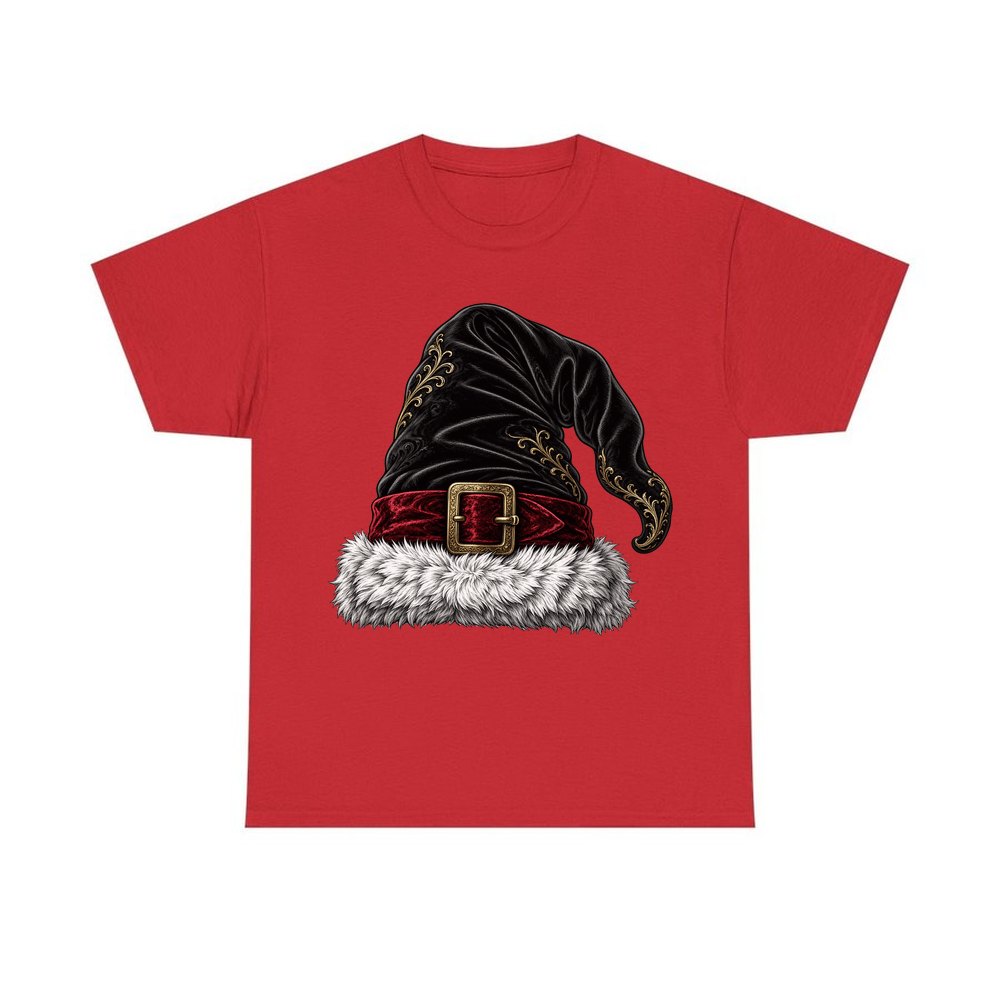 Black Velvet Santa Hat personalised Christmas T-shirt in red